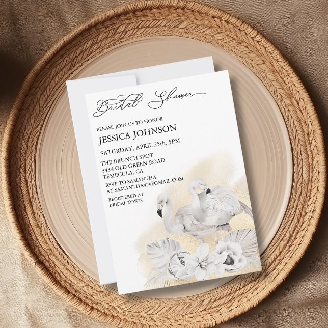 Chic Boho Bridal Shower White Flamingo Tropical   Invitation (Creator Uploaded)