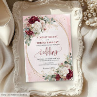 Chic Boho Burgundy Blush Roses Wedding Invitation