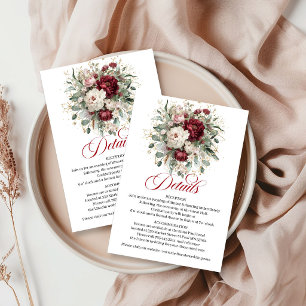 Chic Boho Burgundy Greenery Gold Wedding Details Enclosure Card