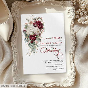 Chic Boho Burgundy White Floral Wedding Invitation