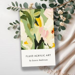 Chic Boho Colorful Green Pink Painted Floral Business Card
