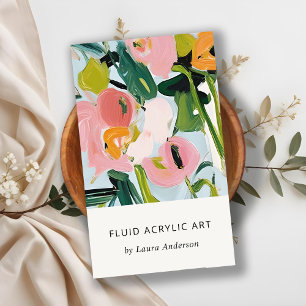 Chic Boho Colorful Pink Blue Green Painted Floral Business Card