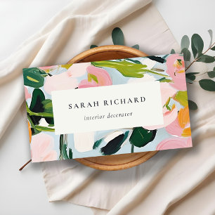 Chic Boho Colorful Pink Blue Green Painted Floral Business Card
