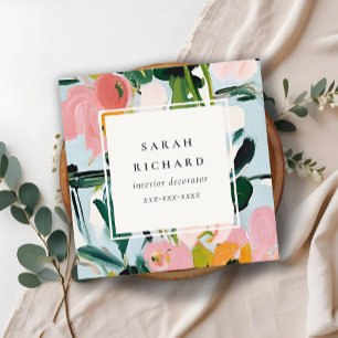 Chic Boho Colorful Pink Blue Green Painted Floral Square Business Card