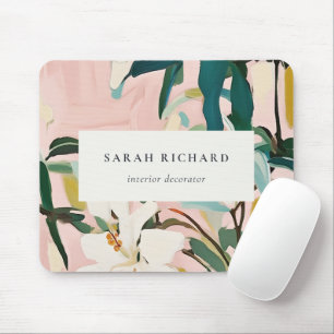 Chic Boho Colorful Pink Teal Green Painted Floral Mouse Pad