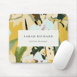 Chic Boho Colorful Yellow Ochre Painted Floral Mouse Pad