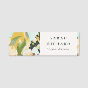 Chic Boho Colorful yellow Ochre Painted Floral Name Tag