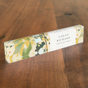 Chic Boho Colorful Yellow Ochre Painted Floral Nameplate