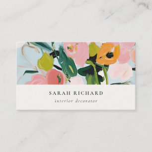 Chic Boho Colourful Pink Blue Green Painted Floral Business Card