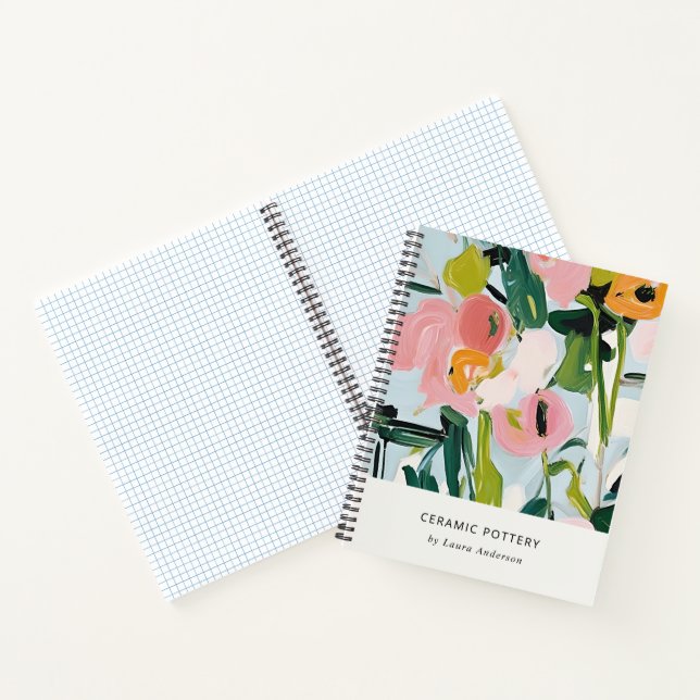 Chic Boho Colourful Pink Blue Green Painted Floral Notebook (Inside)