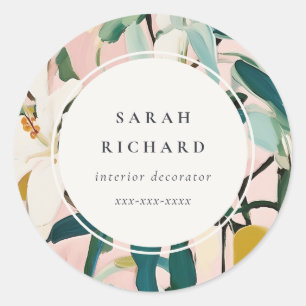 Chic Boho Colourful Pink Teal Green Painted Floral Classic Round Sticker