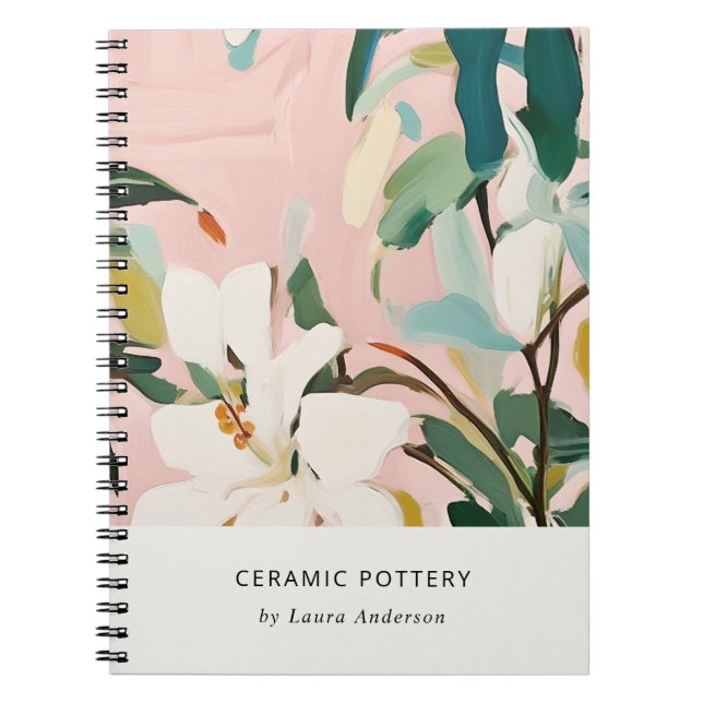 Chic Boho Colourful Pink Teal Green Painted Floral Notebook (Front)