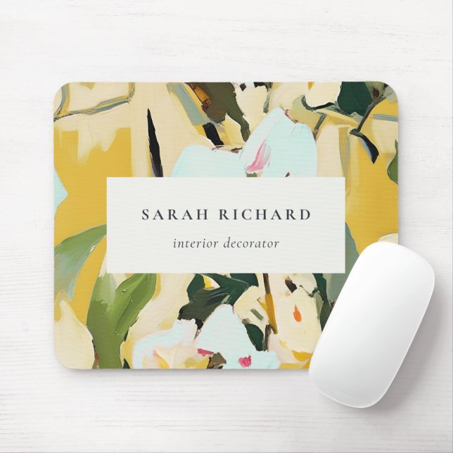 Chic Boho Colourful Yellow Ochre Painted Floral Mouse Pad (With Mouse)