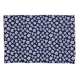 Chic Boho Daisies Dark Blue Pattern Pillowcase