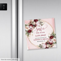Chic Boho Deep Red Blush Gold Floral Save the Date