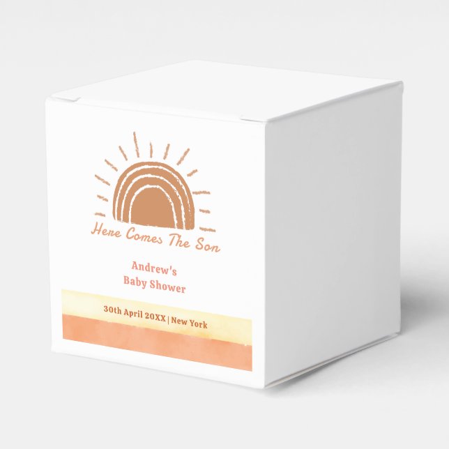 Chic Boho Desert Here Comes The Son Baby Shower  Favour Box (Front Side)