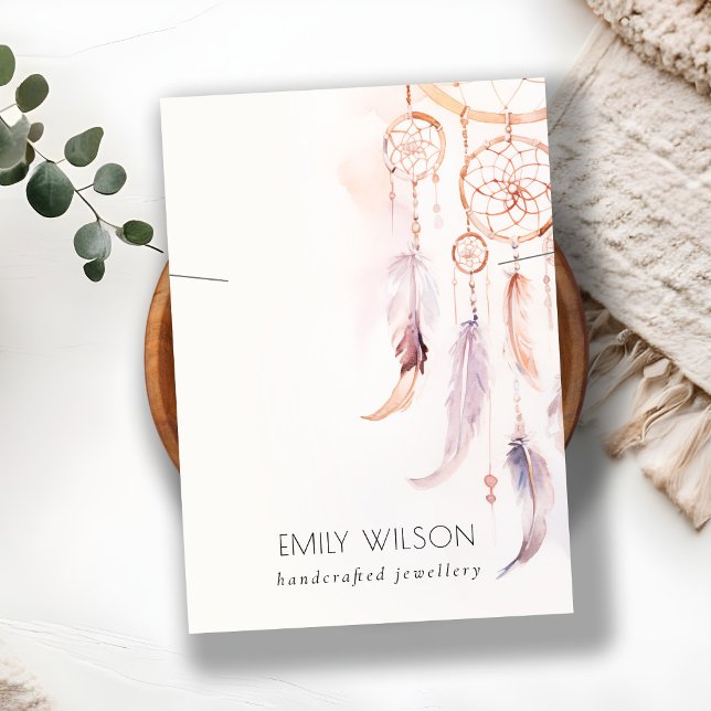 Chic Boho Dreamcatcher Watercolor Necklace Display Business Card (Creator Uploaded)