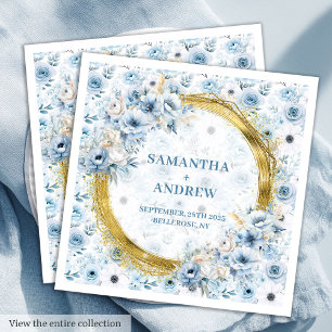 Chic Boho Dusty Blue Gold Sparkle Wedding Napkins