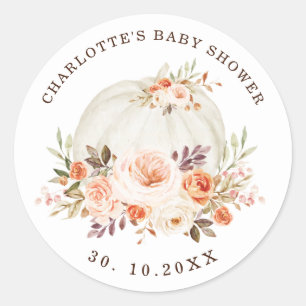 Chic Boho Fall Floral Pumpkin Baby Shower Favours Classic Round Sticker