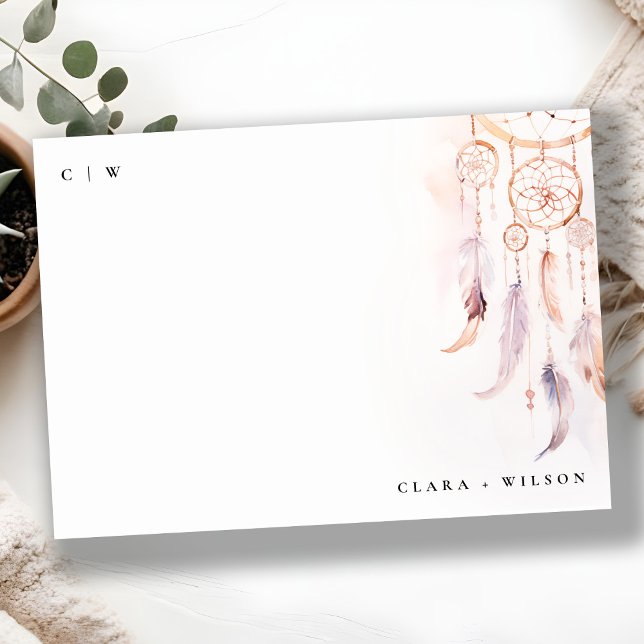 Chic Boho Feather Dreamcatcher Watercolor Wedding Card (Creator Uploaded)