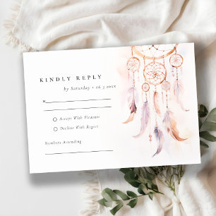 Chic Boho Feather Dreamcatcher Watercolor Wedding RSVP Card