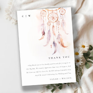Chic Boho Feather Dreamcatcher Watercolor Wedding Thank You Card