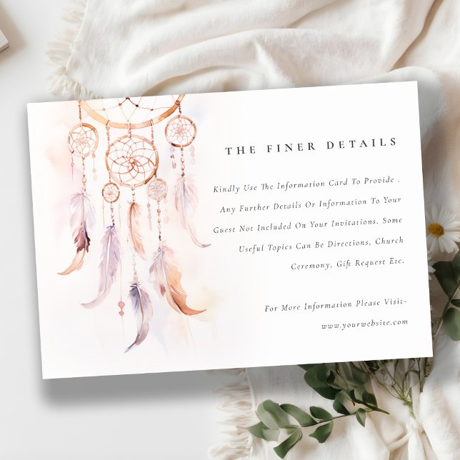 Chic Boho Feather Dreamcatcher Wedding Details Enclosure Card (Creator Uploaded)