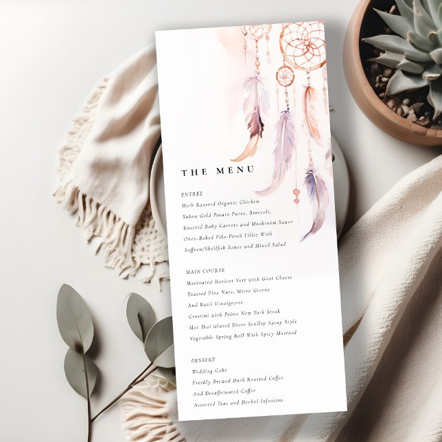 Chic Boho Feather Dreamcatcher Wedding Menu Card (Creator Uploaded)