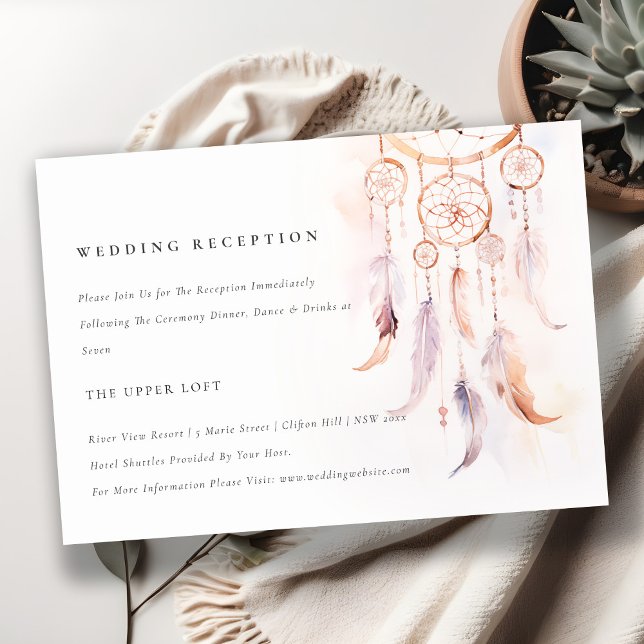 Chic Boho Feather Dreamcatcher Wedding Reception Enclosure Card (Creator Uploaded)