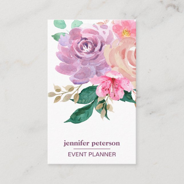 Chic  Boho Floral  Bloom  Social Media Icons Business Card (Front)