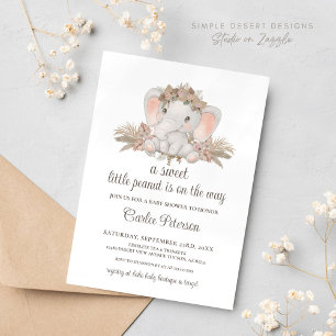 Chic Boho Floral Elephant Baby Shower Invitation