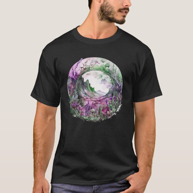 Chic Boho Floral Mountain Scene  Forest Nature Flo T-Shirt (Front)