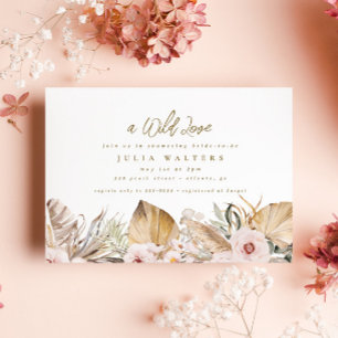 Chic Boho Floral Pampas Palm Gold Bridal Shower Invitation