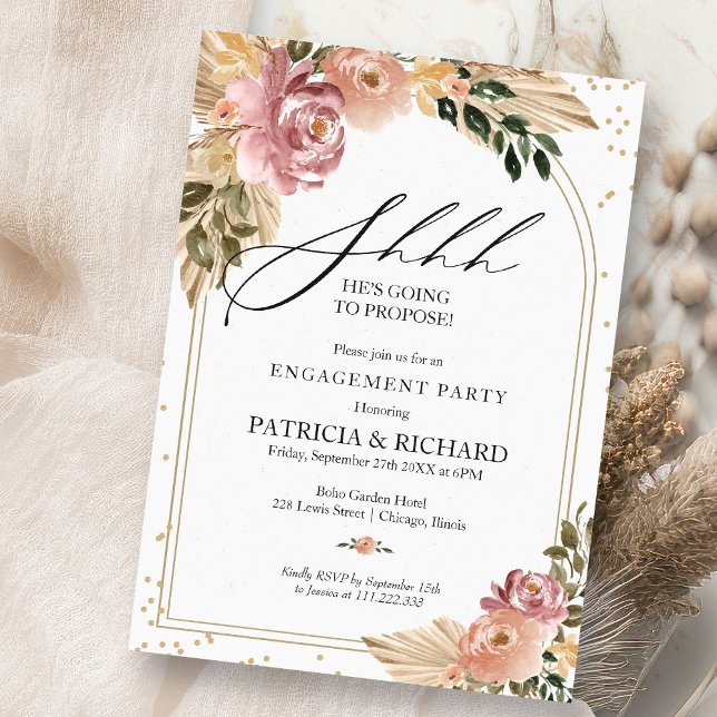 Chic Boho Floral Surprise Engagement Party Invitation (Creator Uploaded)