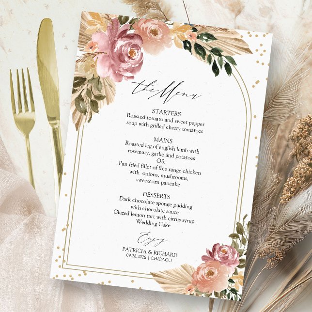 Chic Boho Floral Wedding Menu Card (Creator Uploaded)