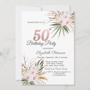 Chic Boho Flowers 50th Birthday Invitation