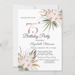 Chic Boho Flowers 75th Birthday Invitation