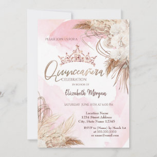 Chic Boho Flowers,Crown,Watercolor Quinceañera Invitation