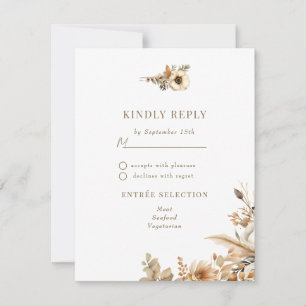 Chic Boho Flowers Fall Flowers Wedding RSVP Card