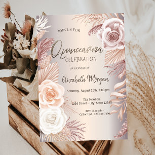 Chic Boho Flowers Quinceañera  Invitation