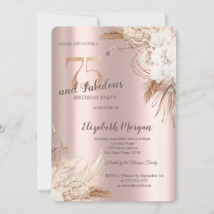 Chic Boho Flowers Rose Gold 75th Birthday  Invitation