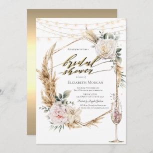 Chic Boho Flowers Rose Gold Bridal Shower  Invitation