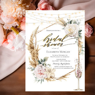 Chic Boho Flowers Rose Gold Bridal Shower  Invitation