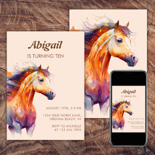 Chic Boho Horse Beige Brown Pony Birthday Party Invitation