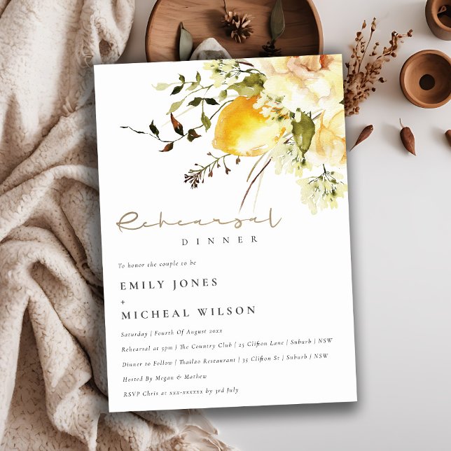 Chic Boho Lemon Yellow Floral Rehearsal Dinner Invitation (Creator Uploaded)