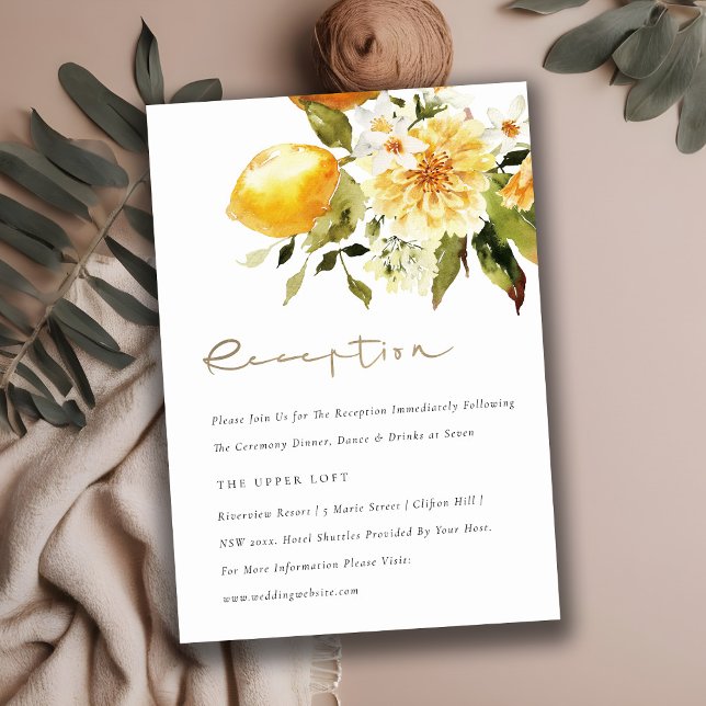 Chic Boho Lemon Yellow Floral Wedding Reception Enclosure Card (Creator Uploaded)