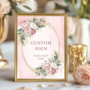Chic Boho Light Pink Floral Custom Sign