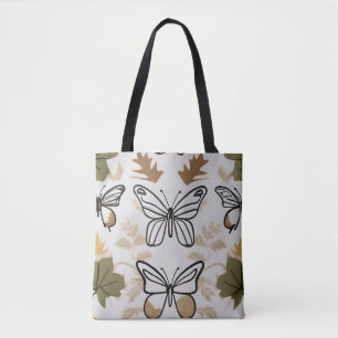 Chic boho line art abstract vector butterflies tote bag