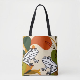 Chic boho line art abstract vector frogs tote bag