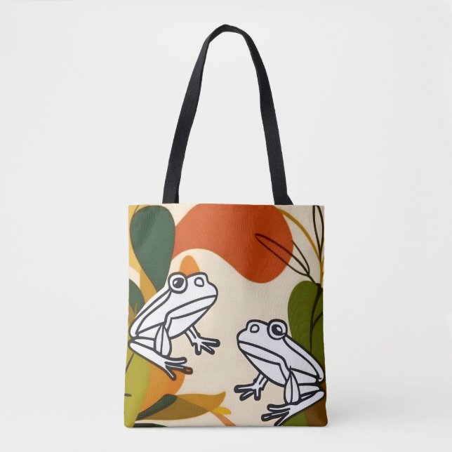 Chic boho line art abstract vector frogs tote bag (Front)